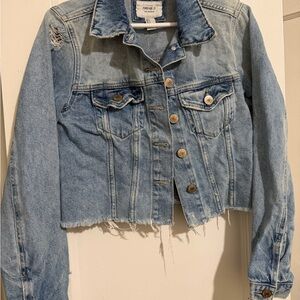 Forever 21 Light Blue Distressed Cropped Denim Jacket